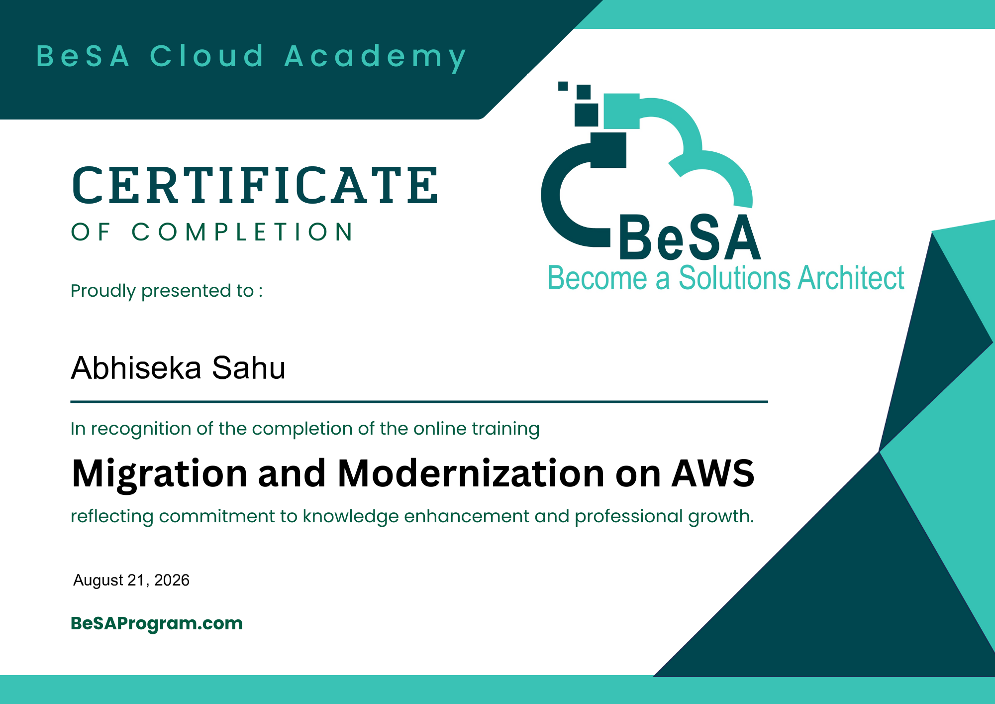 Abhiseka Sahu - Migration and Modernization on AWS