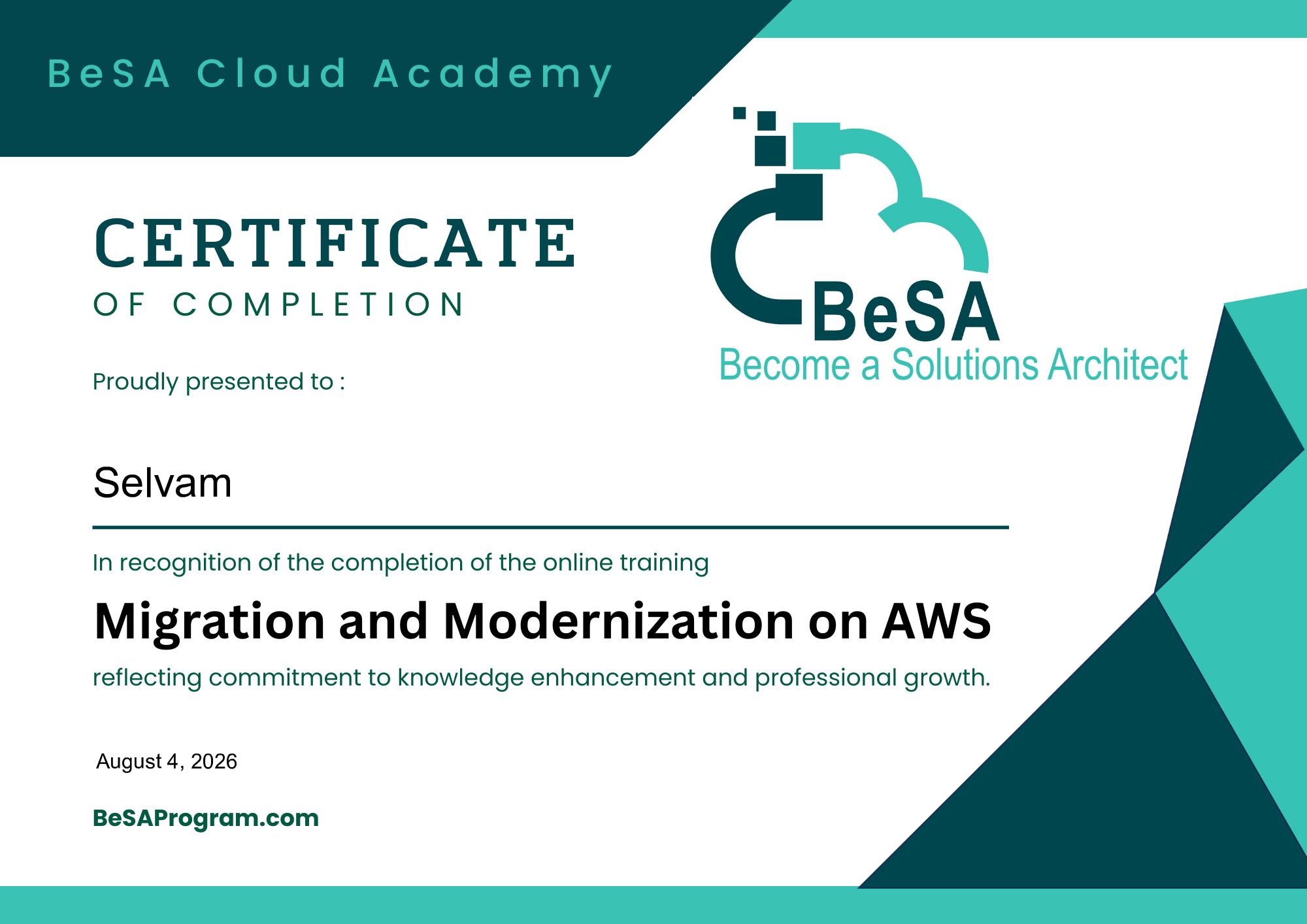 Selvam  - Migration and Modernization on AWS